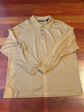 Axis Classic Tan Textured Micro-Waffle Knit Long Sleeve Polo